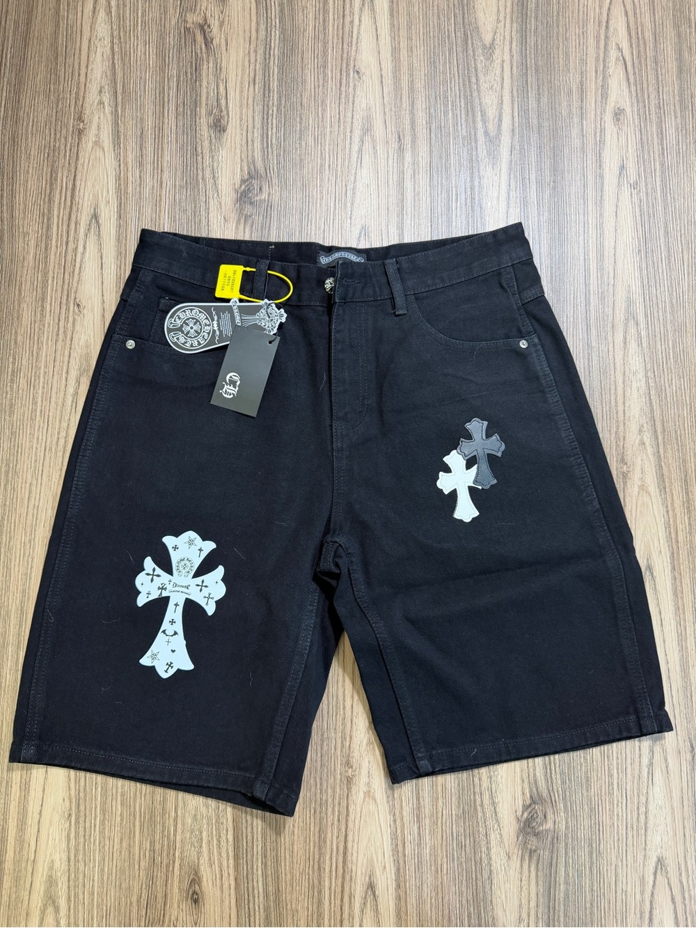 Chrome Hearts Black Denim Shorts with Cross Motifs